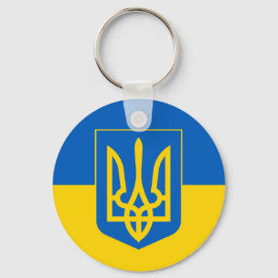 Ukraine Trident on Yellow and Blue Flag Keychain