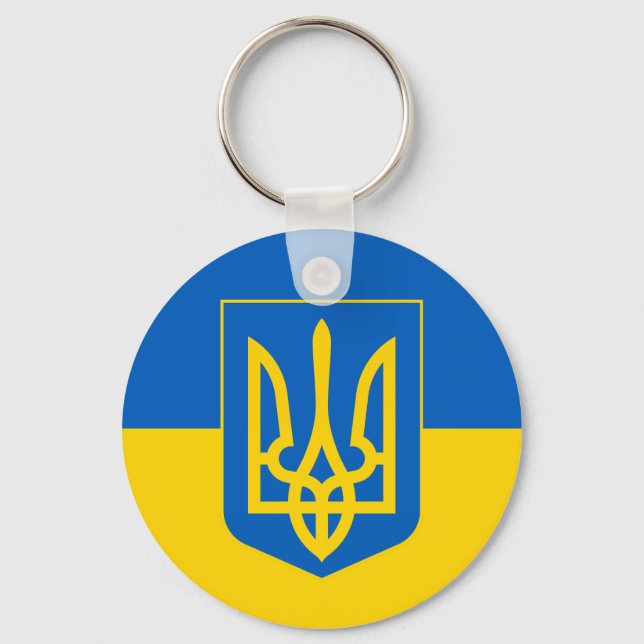 Ukraine Trident on Yellow and Blue Flag Keychain (Front)