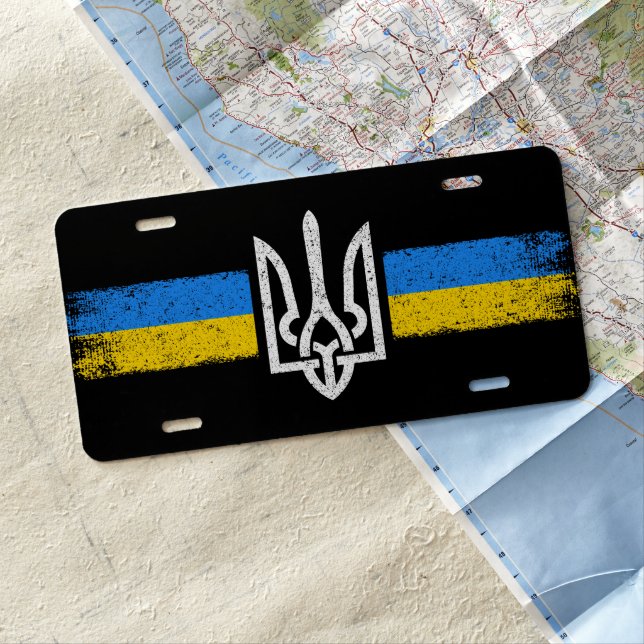 Ukraine Trident - Ukraine Flag Symbol License Plate (In Situ)