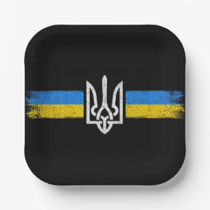 Ukraine Trident - Ukraine Flag Symbol Paper Plates