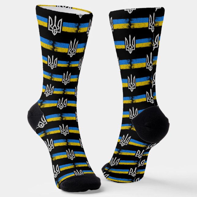 Ukraine Trident - Ukraine Flag Symbol Socks (Angled)