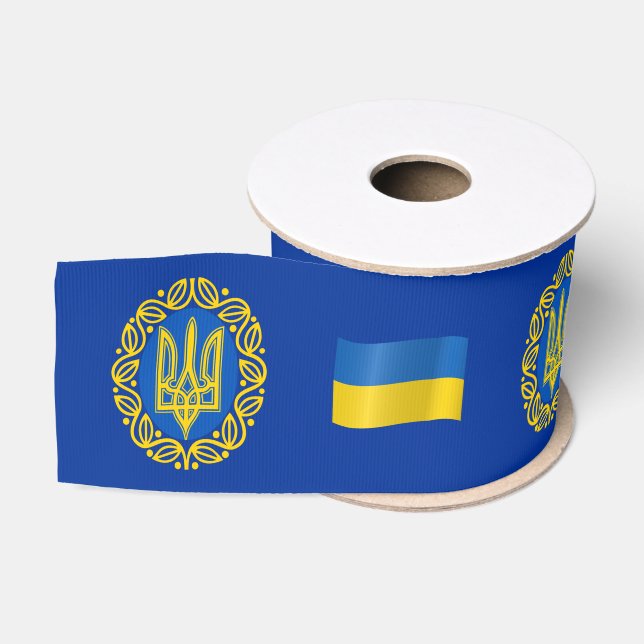Ukraine, Tryzub Coat of Arms, Ukrainian Republic Grosgrain Ribbon (Spool)