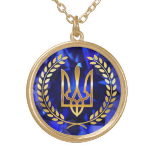 Ukraine (Tryzub) Golden Trident Sapphire Pendant