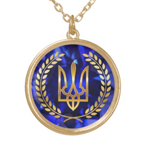 Ukraine Tryzub Golden Trident Sapphire Pendant