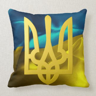 Ukraine Tryzub Trident Blue Yellow Flag Throw Pillow