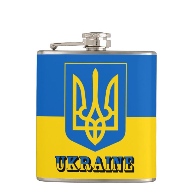 Ukraine, Tryzub, Ukrainian Flag / Coat of Arms Flask (Front)