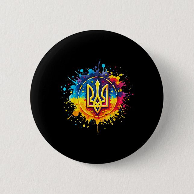 Ukraine Tryzub Ukrainian Trident  Button (Front)