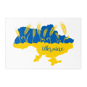 Ukraine typography and wheat ear on Ukrainian flag Acrylic Print