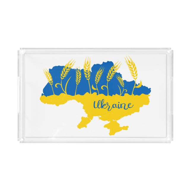 Ukraine typography and wheat ear on Ukrainian flag Acrylic Tray (Front)