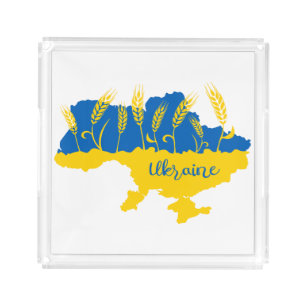 Ukraine typography and wheat ear on Ukrainian flag Acrylic Tray