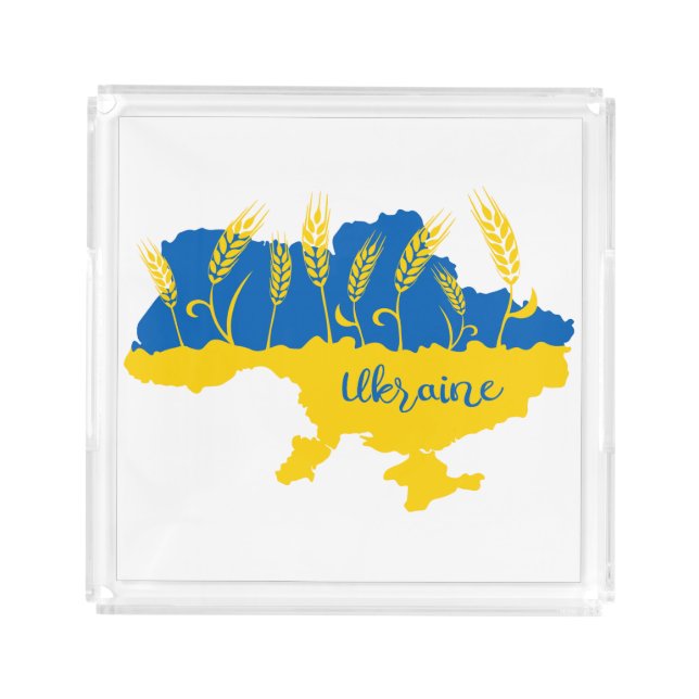 Ukraine typography and wheat ear on Ukrainian flag Acrylic Tray (Front)