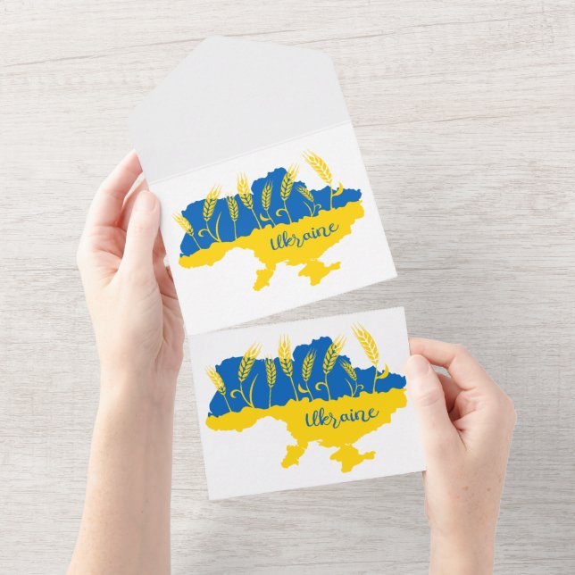 Ukraine typography and wheat ear on Ukrainian flag All In One Invitation (Tearaway)