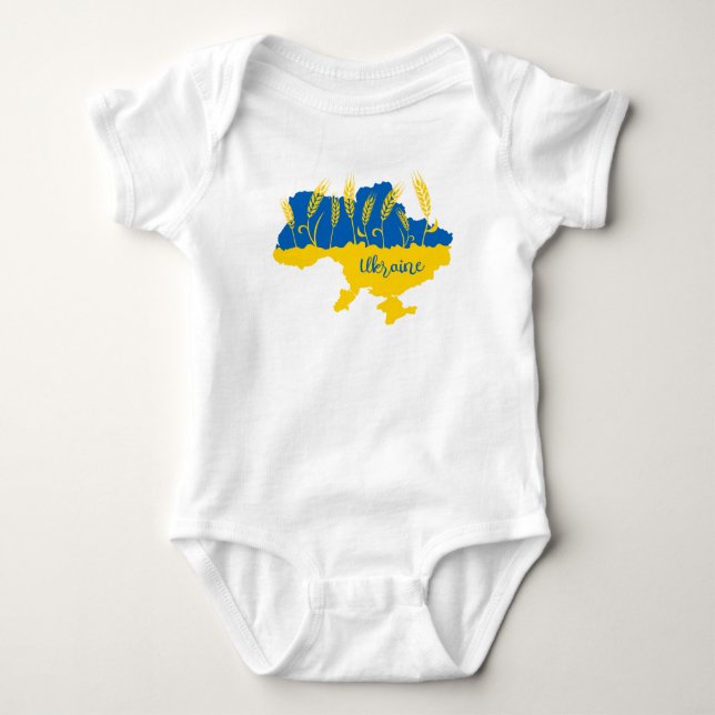 Ukraine typography and wheat ear on Ukrainian flag Baby Bodysuit (Front)