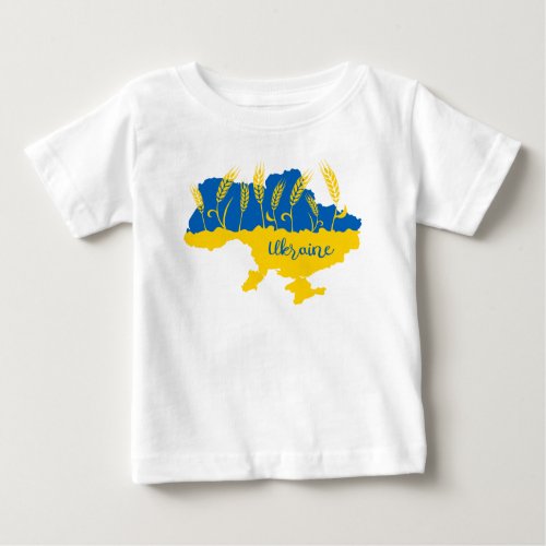 Ukraine typography and wheat ear on Ukrainian flag Baby T_Shirt