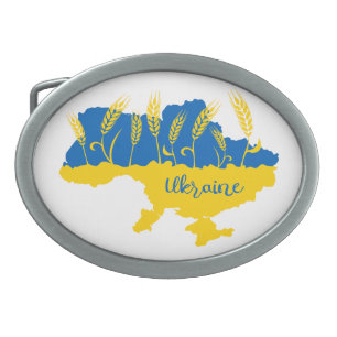 Ukraine typography and wheat ear on Ukrainian flag Belt Buckle