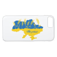 Ukraine typography and wheat ear on Ukrainian flag