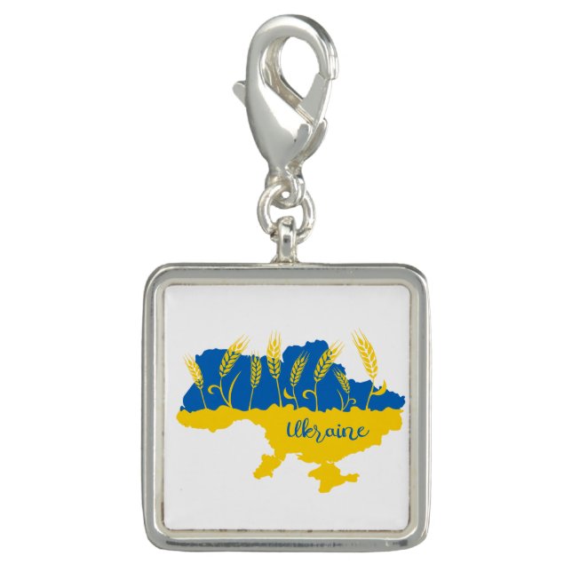 Ukraine typography and wheat ear on Ukrainian flag Charm (Front)