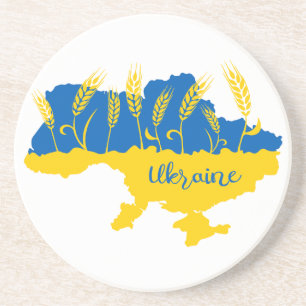 Ukraine typography and wheat ear on Ukrainian flag Coaster