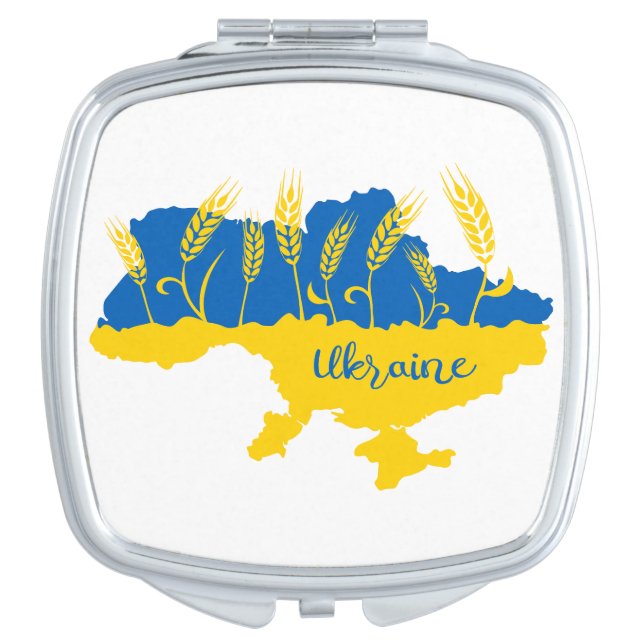 Ukraine typography and wheat ear on Ukrainian flag Compact Mirror (Front)