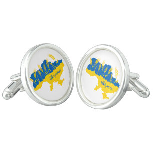 Ukraine typography and wheat ear on Ukrainian flag Cufflinks