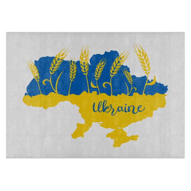 Ukraine typography and wheat ear on Ukrainian flag Cutting Board (Front)