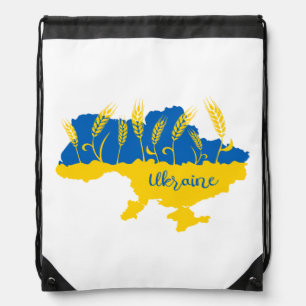 Ukraine typography and wheat ear on Ukrainian flag Drawstring Bag