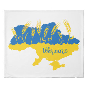 Ukraine typography and wheat ear on Ukrainian flag Duvet Cover