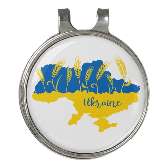 Ukraine typography and wheat ear on Ukrainian flag Golf Hat Clip (Front)