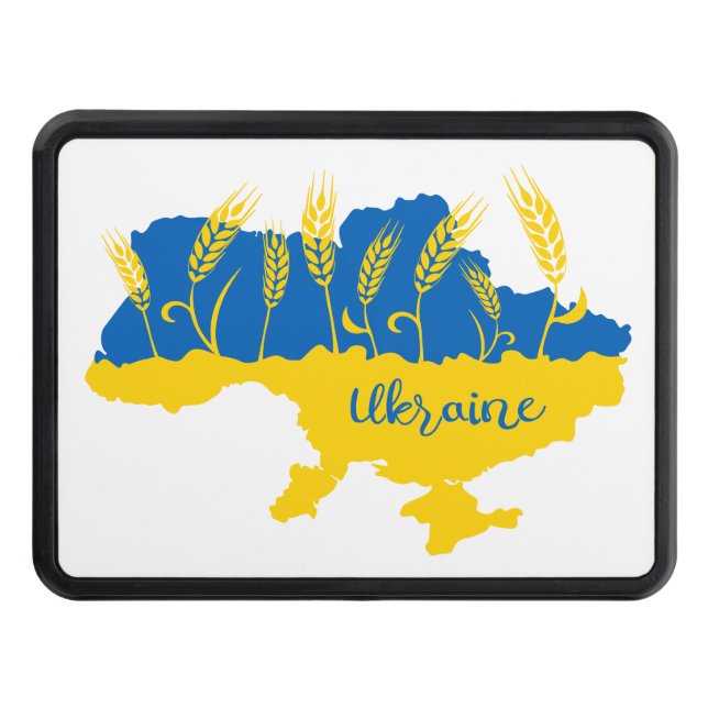 Ukraine typography and wheat ear on Ukrainian flag Hitch Cover (Front)