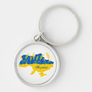Ukraine typography and wheat ear on Ukrainian flag Keychain
