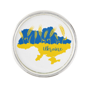 Ukraine typography and wheat ear on Ukrainian flag Lapel Pin