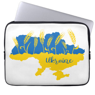 Ukraine typography and wheat ear on Ukrainian flag Laptop Sleeve