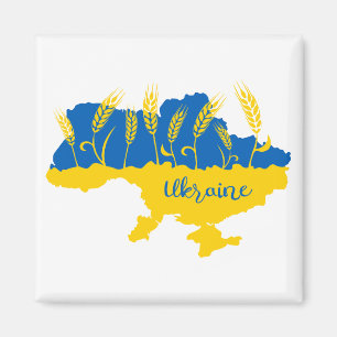 Ukraine typography and wheat ear on Ukrainian flag Magnet