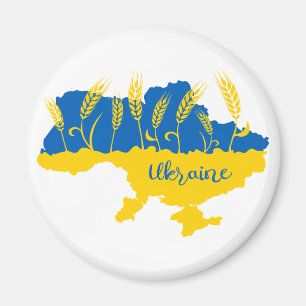 Ukraine typography and wheat ear on Ukrainian flag Magnet