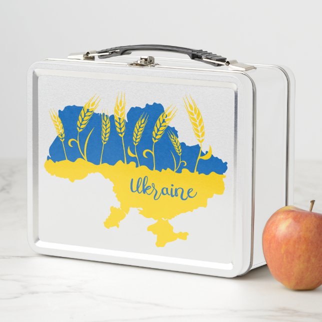 Ukraine typography and wheat ear on Ukrainian flag Metal Lunch Box (In Situ)
