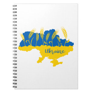 Ukraine typography and wheat ear on Ukrainian flag Notebook
