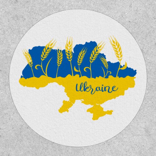 Ukraine typography and wheat ear on Ukrainian flag Patch