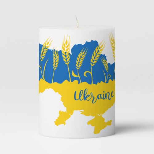 Ukraine typography and wheat ear on Ukrainian flag Pillar Candle