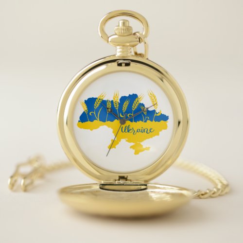 Ukraine typography and wheat ear on Ukrainian flag Pocket Watch