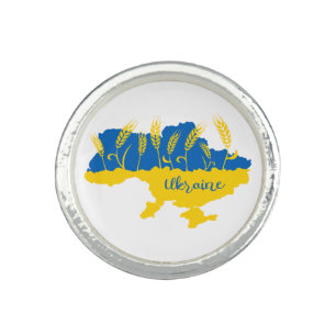 Ukraine typography and wheat ear on Ukrainian flag Ring