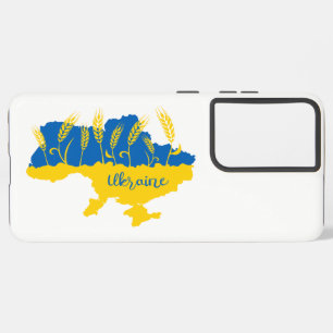 Ukraine typography and wheat ear on Ukrainian flag Samsung Galaxy S21 Ultra Case