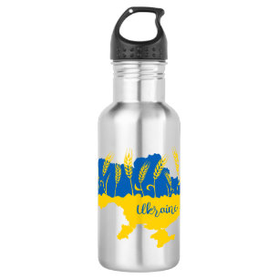 Ukraine typography and wheat ear on Ukrainian flag Stainless Steel Water Bottle