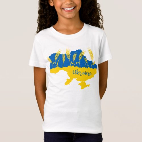 Ukraine typography and wheat ear on Ukrainian flag T_Shirt