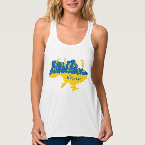 Ukraine typography and wheat ear on Ukrainian flag Tank Top