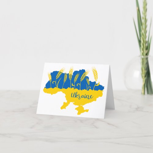 Ukraine typography and wheat ear on Ukrainian flag Thank You Card