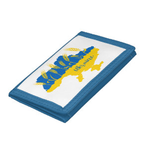 Ukraine typography and wheat ear on Ukrainian flag Tri-fold Wallet