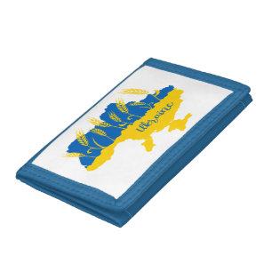 Ukraine typography and wheat ear on Ukrainian flag Tri-fold Wallet