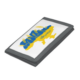 Ukraine typography and wheat ear on Ukrainian flag Trifold Wallet