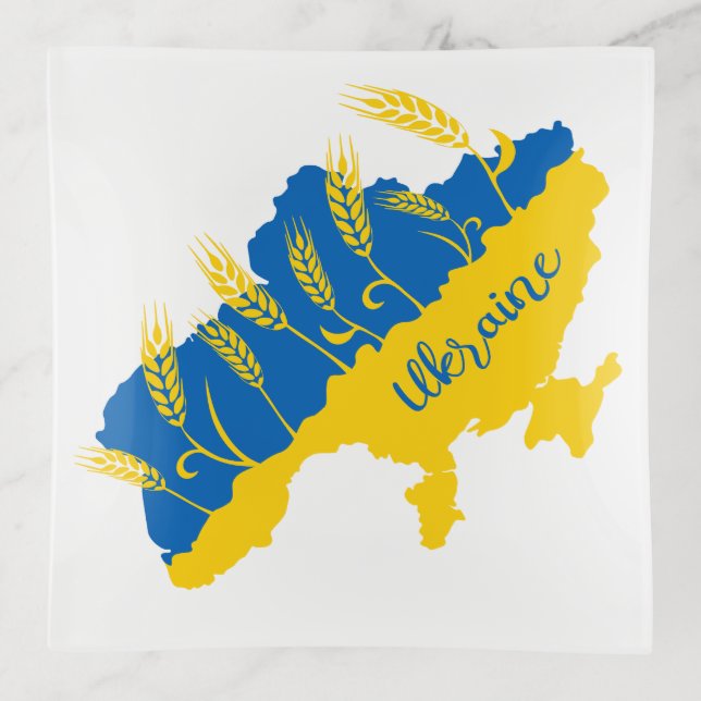 Ukraine typography and wheat ear on Ukrainian flag Trinket Tray (Front)