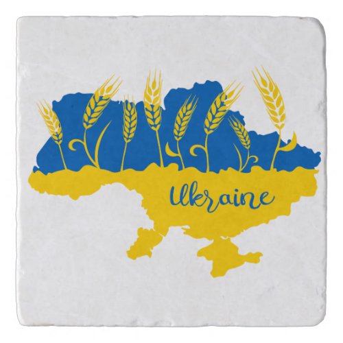 Ukraine typography and wheat ear on Ukrainian flag Trivet
